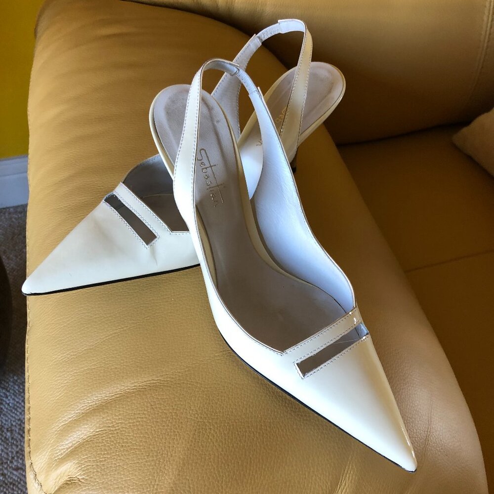 Sebastian Milano White Patent Kitten Heel